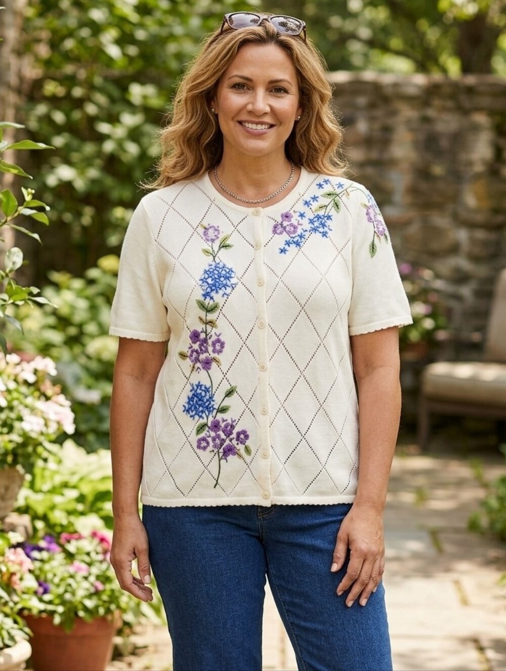 ALFRED DUNNER Embroidered Knit Cardigan, size L